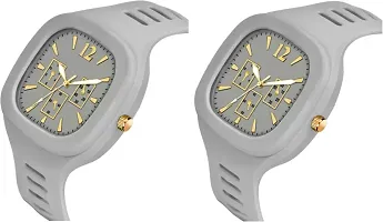 Stylish Grey Silicone Analog Watches For Men Pack Of 2-thumb1