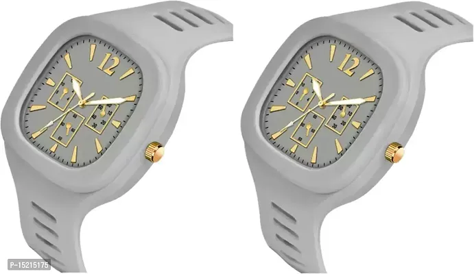 Stylish Grey Silicone Analog Watches For Men Pack Of 2-thumb2