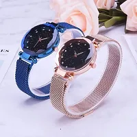 Acnos Blue and Rosegold Color 12 Point with Trending Magnetic Analogue Metal Strap Watches for Girl's and Women's Pack of - 2(DM-170-180)-thumb1