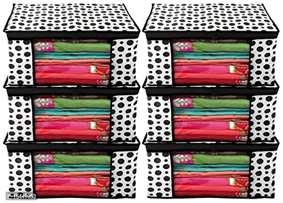 Acnos Metalic Black Design Chain White 6 Piece Non Woven Large Size Saree Cover Set Pack Of 6 Black and White-thumb0