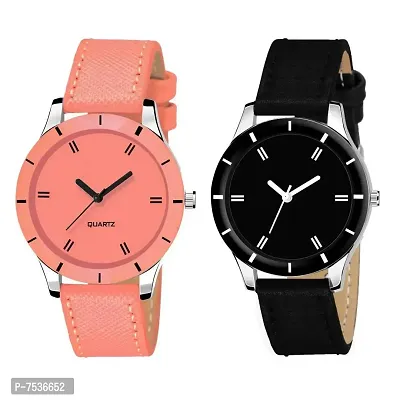 Acnos Black and Orange dial and Strap Analog Watches for Girls and Women Pack of - 2