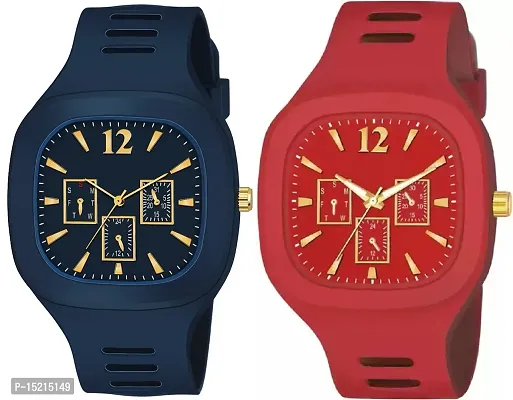 Stylish Multicoloured Silicone Analog Watches For Men Pack Of 2