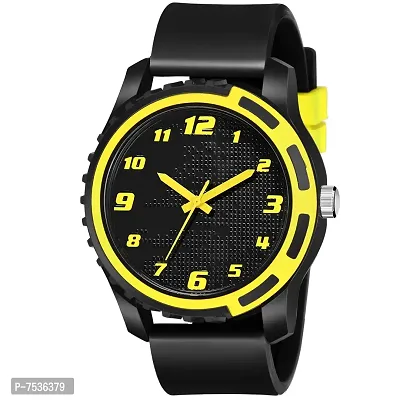 Acnos Black and Yellow Dial Black Rubber Belt Analogue MT Watch for Men's and Boy's Pack of - 1 (MT-112)