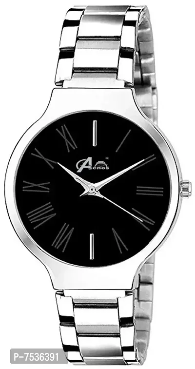 Acnos Super Quality Black dial Silver Steel Chain Watch for Women and Girls Pack of - 1-thumb0