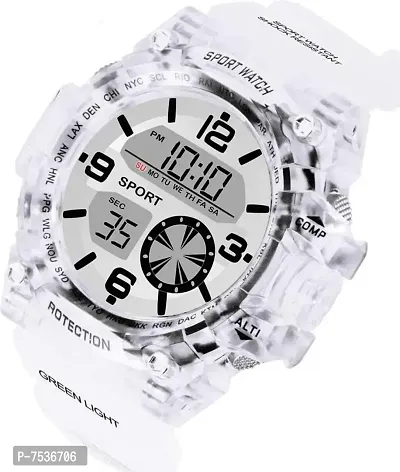 Acnos Brand - A Heavy Quality Digital Alarm Shockproof Multi-Functional Automatic White Strap Silver Dial Waterproof Digital Sports Watch for Men's Kids Watch for Boys - Watch for Men Pack of 1-thumb3