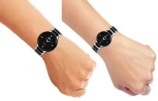 Acnos Plated Full Dial Couple Analog Watches for Men and Women (Black Silver) Pack of 2-thumb4