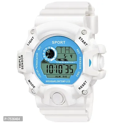 Acnos Brand - A Digital Watch Shockproof Multi-Functional Automatic Blue Dial White Color Strap Waterproof Digital Sport's Watches for Men's Kids Watch for Boys - Watches for Men