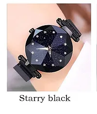 Acnos Black Round Diamond Dial with Latest Generation Black Magnet Belt Analogue Watch for Women Pack of - 1 (DM-BLACK12)-thumb1