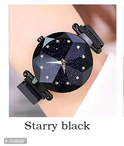 Acnos Black Round Diamond Dial with Latest Generation Black Magnet Belt Analogue Watch for Women Pack of - 1 (DM-BLACK12)-thumb2