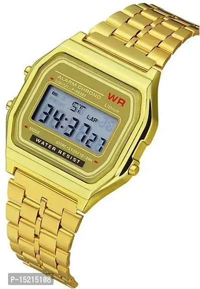 Stylish Golden Stainless Steel Digital Watches For Men-thumb2