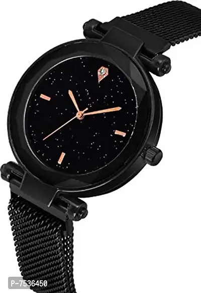 Acnos 4 Point Black and Red Color with Trending Magnetic Analogue Metal Strap Watches for Girl's and Women's Pack of - 2(P-200-210)-thumb2