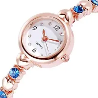 Acnos Rose Gold Heart Shape Blue Strap White Dial Diamond Bangle Stylist Women's Analogue Watch-thumb3