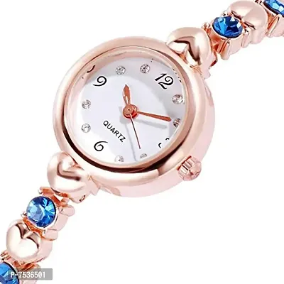 Acnos Rose Gold Heart Shape Blue Strap White Dial Diamond Bangle Stylist Women's Analogue Watch-thumb4