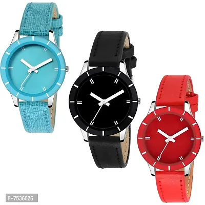 Acnos Black SkyBlue Red Dial and Starp Color Analog Watch Combo for Women Pack of -3 (605-rd-sb-blk)-thumb0