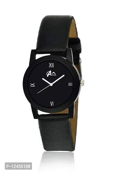 Elegant Black Dial And Strap Leather Analog Watches-thumb0