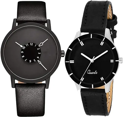 Elegant Analog Dial Watch Combo For Couple - Pack Of 2