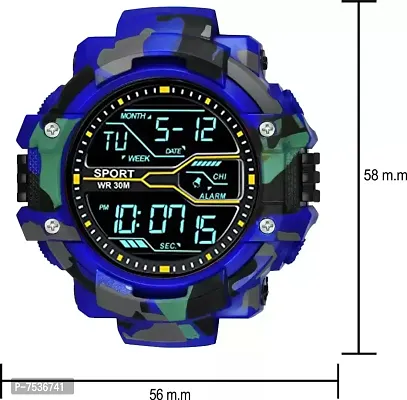 Acnos Brand - Multi Functional Sports Digital Blue Color Black Dial Men's Watch-thumb2