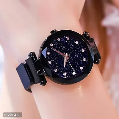 Acnos Purple and Black Color 12 Point with Trending Magnetic Analogue Metal Strap Watches for Girl's and Women's Pack of - 2(DM-190-200)-thumb4