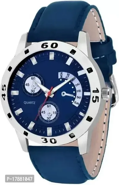Acnos Blue Color Leather Dial Strap Analog Wrist Watch for Men Boy Watch Pack Of 1-thumb0