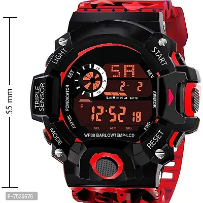 Acnos Brand - A Digital Watch Shockproof Multi-Functional Automatic Army Red Color Army Strap Waterproof Digital Sports Watch for Men's Kids Watch for Boys Watch for Men Pack of-1-thumb3