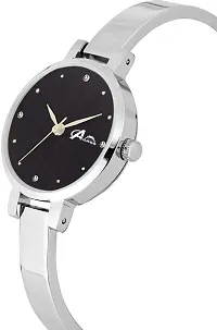 Acnos Brand - Analogue Women's Watch Black Dial Silver Colored Strap with Love Silver bracelete for Girl's or Women Pack of 2 Girl-thumb2