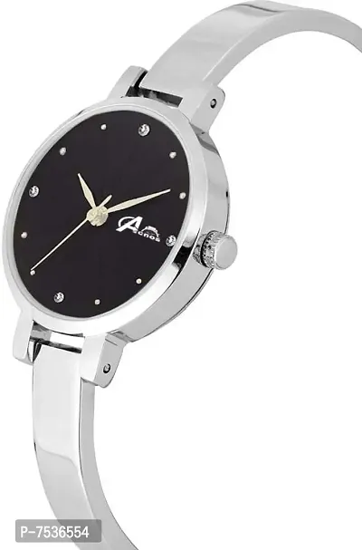 Acnos Brand - Analogue Women's Watch for Women with Heart shap bracelete for Girl's or Women (Black Dial Silver Colored Strap) Pack of 2 Valentine SPACIAL-thumb3