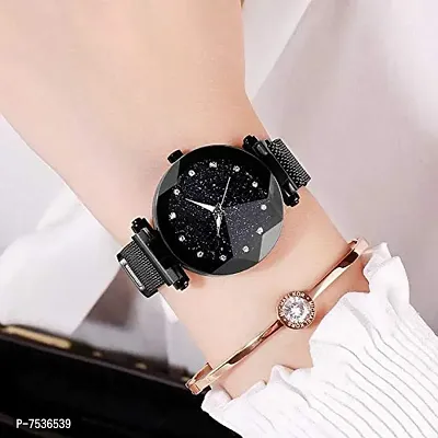 Acnos Black Round Diamond Dial with Latest Generation Black Magnet Belt Analogue Watch for Women Pack of - 1 (DM-BLACK12)-thumb5