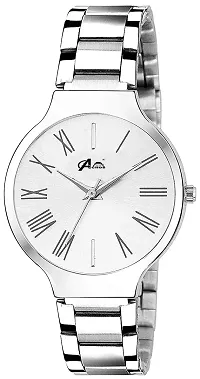 Acnos Women's Analog Branded White Dial Stainless Steel Band Watch with Heart Diamond Silver Bracelet, Pack of 2-thumb2