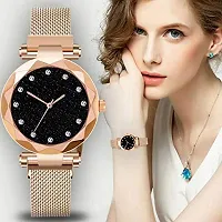 Acnos Rosegold and Black Color 12 Point with Trending Magnetic Analogue Metal Strap Watches for Girl's and Women's Pack of - 2(DM-170-200)-thumb2