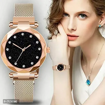 Acnos Rosegold and Black Color 12 Point with Trending Magnetic Analogue Metal Strap Watches for Girl's and Women's Pack of - 2(DM-170-200)-thumb3