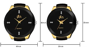 Acnos Plated Full Black Dial Couple Analog Watches for Men and Women (Black Gold) Pack of 2-thumb2