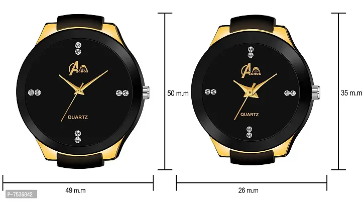 Acnos Plated Full Black Dial Couple Analog Watches for Men and Women (Black Gold) Pack of 2-thumb3