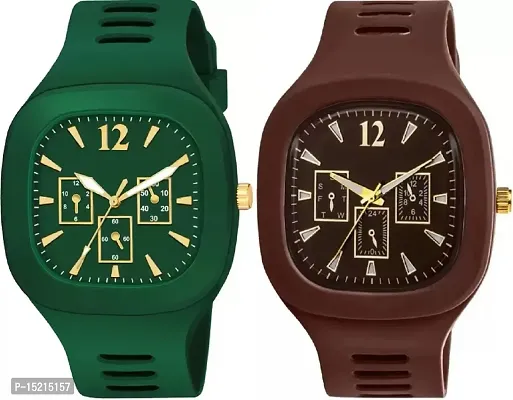 Stylish Multicoloured Silicone Analog Watches For Men Pack Of 2-thumb0