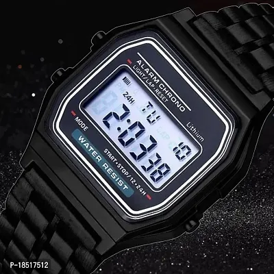 Azon Brand Digital Silver Colour Vintage Square Dial Unisex Wrist Watch for Men Watch For Women Pack Of 1 (WR-Black)