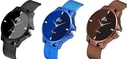Acnos Brand - A Branded 3 Different Colors Black Blue and Brown Analogue Super Quality Stylish Watches for Mens/Watches for Boys Pack of 3-thumb1