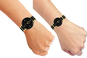 Acnos Plated Full Black Dial Couple Analog Watches for Men and Women (Black Gold) Pack of 2-thumb4