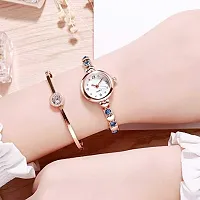 Acnos Rose Gold Heart Shape Blue Strap White Dial Diamond Bangle Stylist Women's Analogue Watch-thumb1