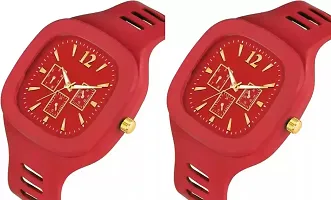 Stylish Red Silicone Analog Watches For Men Pack Of 2-thumb1