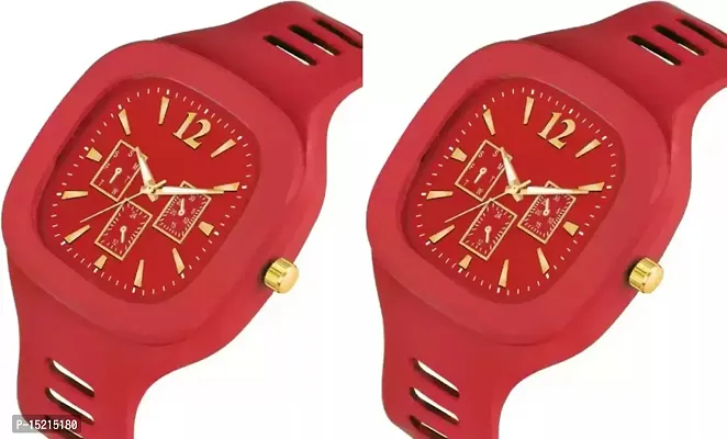 Stylish Red Silicone Analog Watches For Men Pack Of 2-thumb2