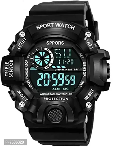 Acnos Brand - A Digital Watch Shockproof Multi-Functional Automatic Black Strap Black Ring Waterproof Digital Sport Watch for Mens Kids Watch for Boys - Watch for Men Pack of 1