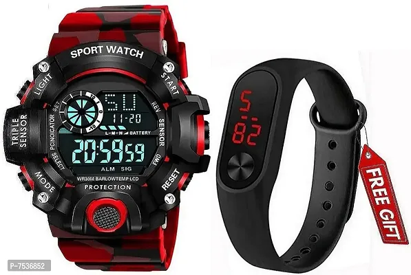 Acnos Brand - Digital Watch with Red Shockproof Multi-Functional Automatic 5 Color Army Strap Waterproof Digital Sports Watch for Men's Kids Watch for Boys - Watch for Men Pack of 2