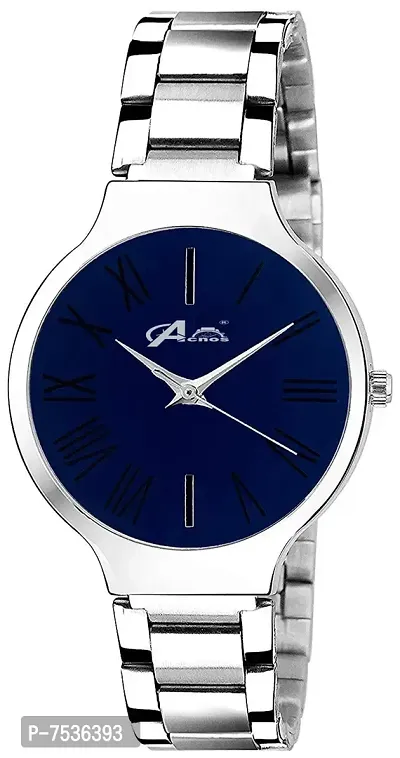 Acnos Super Quality Blue dial Silver Steel Chain Watch for Women and Girls Pack of - 1