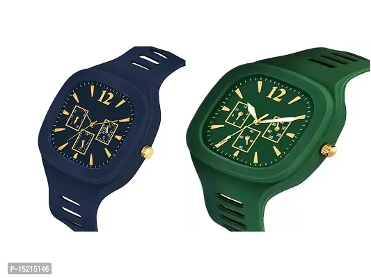 Stylish Multicoloured Silicone Analog Watches For Men Pack Of 2-thumb2