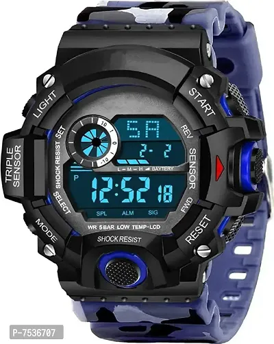 Acnos Brand - A Digital Watch Shockproof Multi-Functional Automatic Blue Army Strap Waterproof Digital Sport's Watch for Men's Kids Watch for Boys - Watch for Men Pack of 1