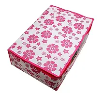 Acnos Metalic Pink Chain Flower Design 6 Piece Non Woven Large Size Saree Cover Set Pack Of 6 Pink and White-thumb2