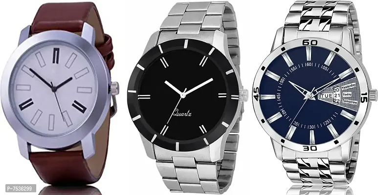 Acnos Special Super Quality Analog Watches Combo Look Like Handsome for Boys and Mens Pack of - 3(STL-LTHR-3COM)-thumb0