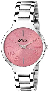 Acnos Stainless Steel Analog Watch with Heart Diamond bracelet for Women (Pink, Silver) Pack of 2-thumb2