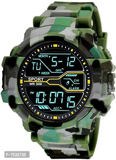 Acnos Brand - Multi Functional Sports Digital Green Color Black Dial Men's Watch-thumb0