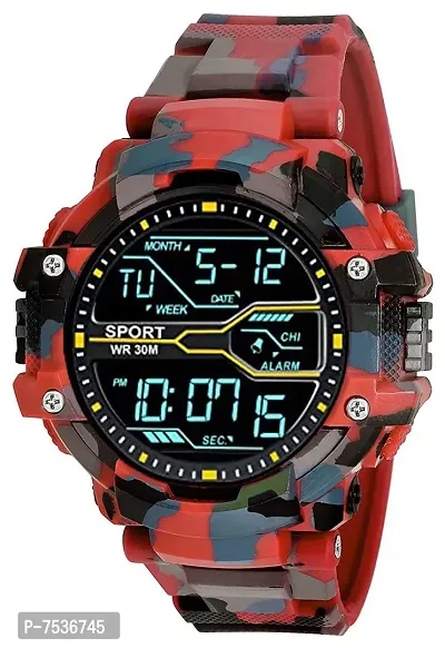 Acnos Brand - Multi Functional Sports Digital Red Color Black Dial Men's Watch