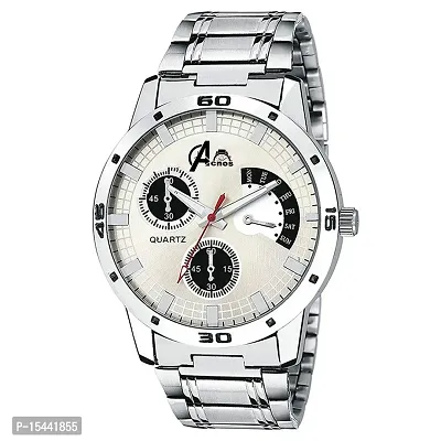 Acnos Silver Dial Chonograph Design Steel Strap Size Analog Watch for Men Pack of - 1 (Lr101)-thumb0
